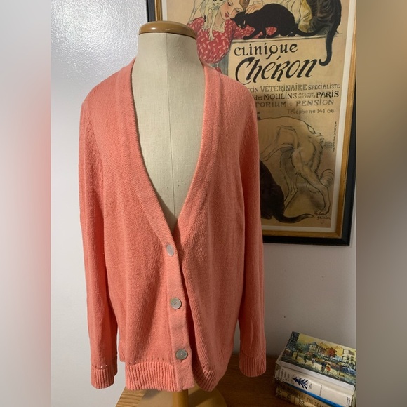 Chicos Linen/Cotton Button-Up Cardigan Sweater size L in Sienna Rose - Picture 6 of 16